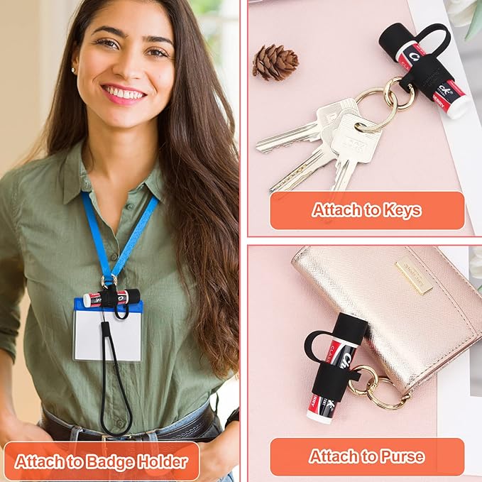 Desing Wish Silicone Lip Balm Holder with Cap Cover Portable Chapstick Holder Keychain Sleeve Lip Balm Key Chain with Key Ring and Wrist Strap Lanyard - Black-VivaGrace Women