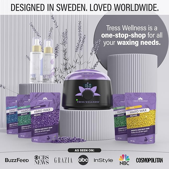 Tress Wellness Waxing Kit for Sensitive Skin – Safe for Face & Skin, Prep & Aftercare Spray, Easy to Use – At-Home Kit for Face, Bikini, Brazilian & Full Body, Black & White-VivaGrace Women