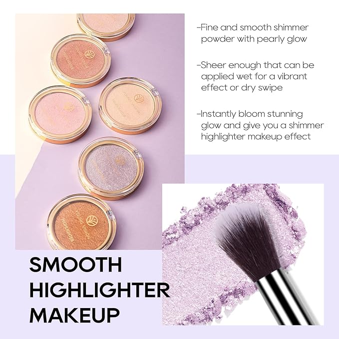 Baked Purple Highlighter Powder Palette, Makeup Highlighter Powder Palette Sheer Shimmering Finish Face Highlighters Makeup Iluminadores de Maquillaje #04 Twilight Purple-VivaGrace Women