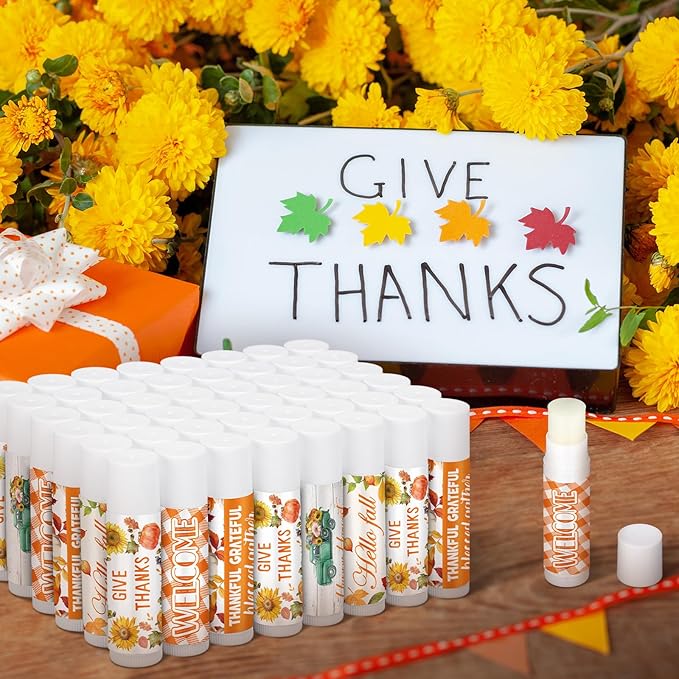 50 Pack Hello Fall Thanksgiving Party Gifts Favors Bulk Lip Balms Gifts Small Thank You Appreciation Gifts Thanksgiving Christmas Stuffers for Women Men Staff Coworkers-VivaGrace Women