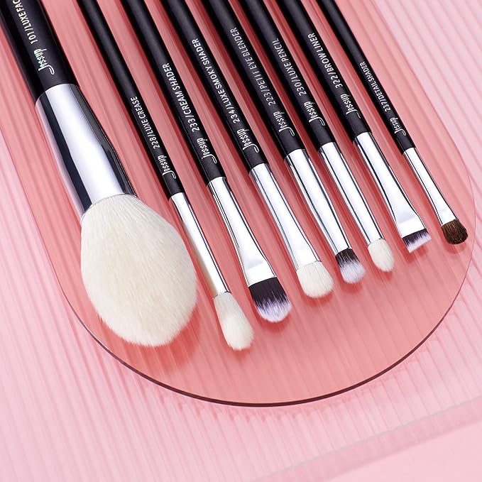 Jessup 25pcs Professional Makeup Brush Set Foundation Powder Concealer Eyeshadow Blending Blush Highlighter Natural-Synthetic Hair Brushes (Black/Silver)-VivaGrace Women