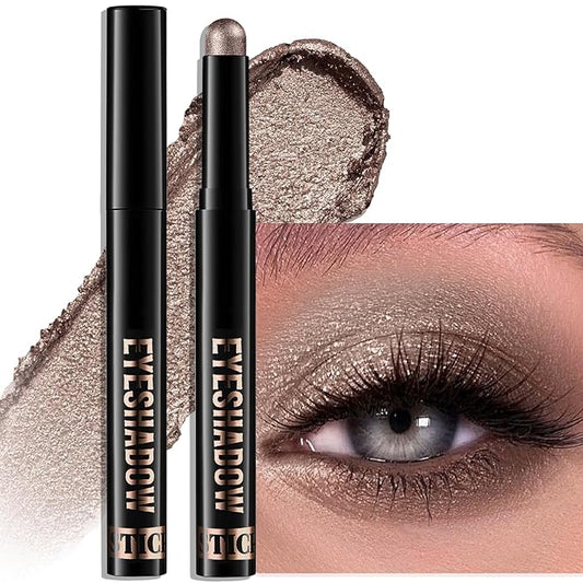 Taupe Shimmer Eyeshadow Stick, Waterproof Cream Eye Shadow Pencil Long-Lasting Crease-Proof Glitter Eyeshadow Crayon Smooth High Pigmented Highlighter Blendable Neutral Eye Shadow Liner Makeup-VivaGrace Women