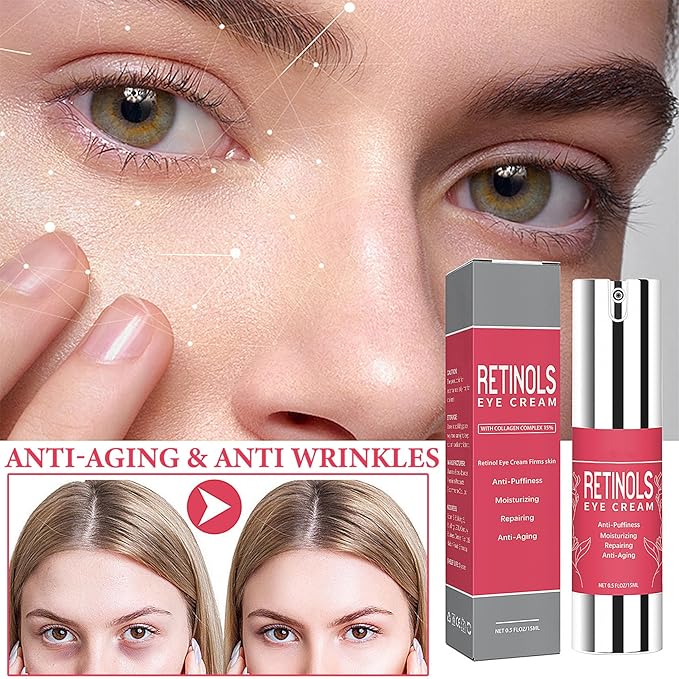 Retinol Eye Cream for Dark Circles and Puffiness,Under Eye Cream with Collagen & Hyaluronic Acid,Fix Wrinkle,Lightweight Lift Eye Cream,Brighten Tighten Eye Cream Gel to Smooth Fine Lines & Hydrate-VivaGrace Women