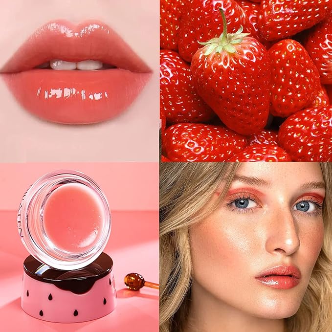 Bee Lip Balm Honey Pot, Hydrating & Prevention Dry and Cracked Lip Scrubs Exfoliator, Propolis Moisturizing Lip Mask Honey Lip Balm Reduces Lip Lines, Lip Exfoliating Bee Lip Balm with Brush-VivaGrace Women