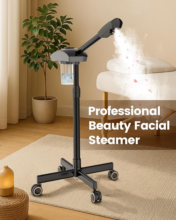 Kingsteam Professional Ozone Nano-Ionic Facial Steamer | Deep Cleansing Hydrating | Salon Home Spa Face Steamer | Pore Cleanser | 60-Min Timer | 360° Swivel | Esthetician Favorite Tool, Black-VivaGrace Women