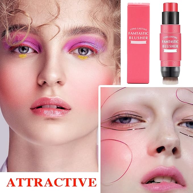 Cream Blush Stick (02) with Brush, Waterproof, Long Lasting, Shimmery Finish, Medium Coverage, Stick Pack, 40g, for All Skin Tones-VivaGrace Women