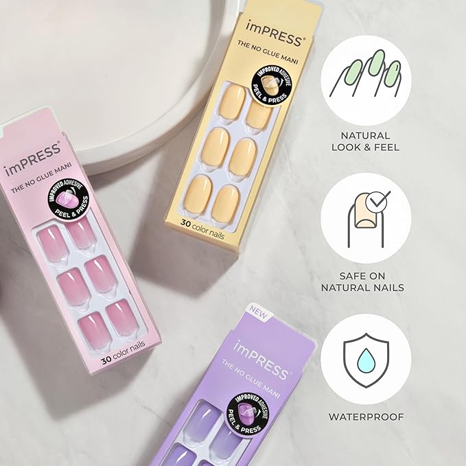KISS imPRESS Color Press-On Nails Polish-Free Manicure Set, ‘Sweet Mango’, 30 Chip-Proof, Smudge-Proof Fake Nails