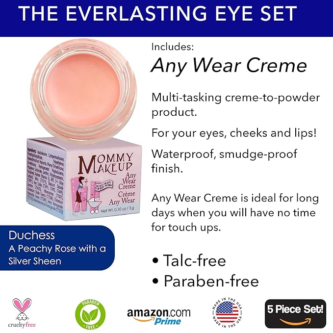 The Everlasting Eye 5 Piece Waterproof Makeup Set. Gel Eyeliner, Creme Eyeshadow, 2 brushes and Mesh Bag. Paraben-free, Talc-free, Cruelty-free. Duchess/Black Orchid 1708-VivaGrace Women