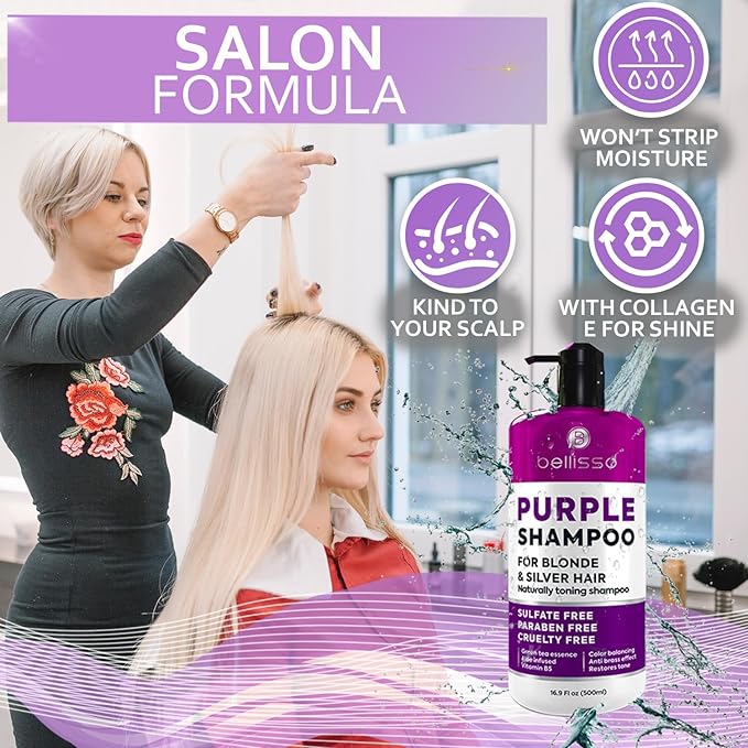 Purple Shampoo - Toner for Blonde Hair - Sulfate and Paraben Free - More Balanced Color Treated, Bleached, Silver, White and Gray Hair - No More Orange, Straw Yellow and Brassy Tones - Women and Men-VivaGrace Women