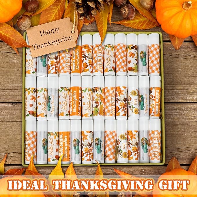 50 Pack Hello Fall Thanksgiving Party Gifts Favors Bulk Lip Balms Gifts Small Thank You Appreciation Gifts Thanksgiving Christmas Stuffers for Women Men Staff Coworkers-VivaGrace Women