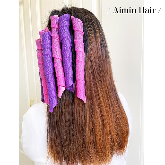 Aimin 50pcs Spiral Heatless Hair Curlers For Long Hair, 22Inch No Heat Curlers Kit With 6pcs Styling Hooks (purple-pink)-VivaGrace Women