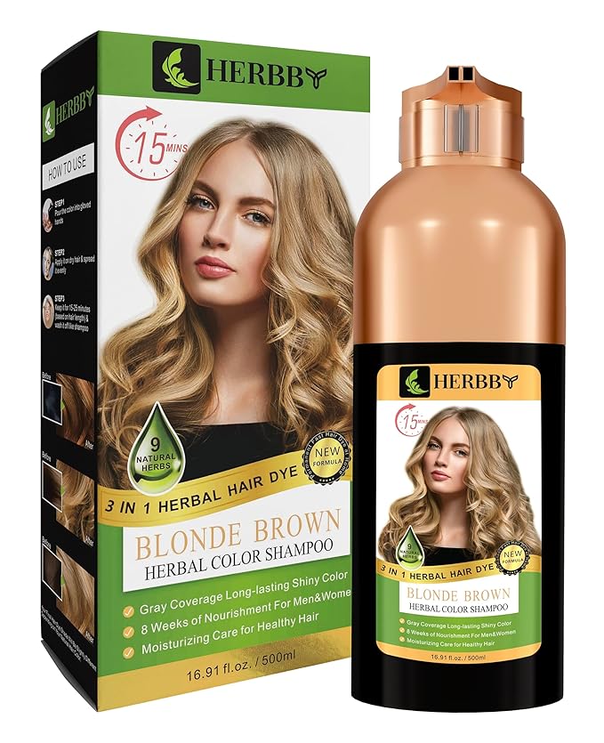 Hair Color Shampoo for Gray Hair Coverage&Color Transform with 9 Herbal Extracts –Long Lasting(6-8 Weeks),Shiny,Evenly Colored,Instant Hair Dye Shampoo&Conditioner, 500 Ml (BLONDE BROWN COLOR)-VivaGrace Women