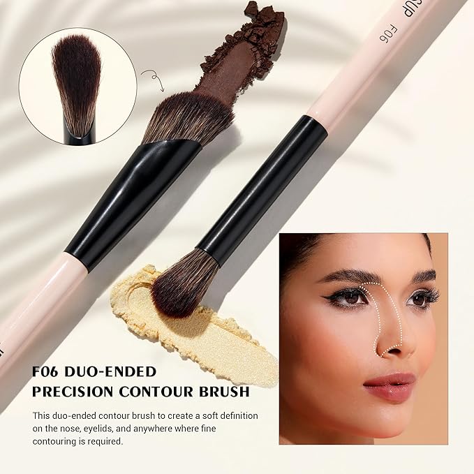 Jessup Makeup Brushes 5pcs Double Ended Eyeshadow Brush Contour Blending Eyeliner Eye Shader Brush, Vegan Fiber Precision Eye Brush Set Peach Dust T509-VivaGrace Women