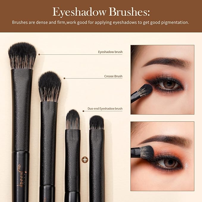 Jessup Eyeshadow Brush Set, 10Pcs Eye Makeup Brushes Professional for Blending Eye Shadow Liner Crease, Duo-end Brow Brush, Elegant Black T337-VivaGrace Women