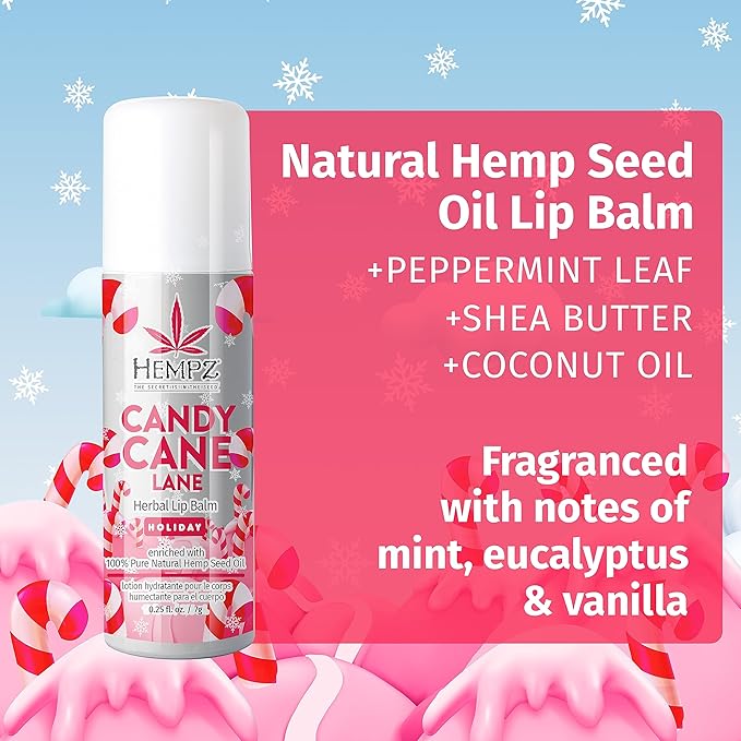 Hempz Limited Edition Candy Cane Lane Lip Balm (.25 Oz) – Holiday Scented Travel Sized Moisturizing Lip Balm for Women & Men, Chapstick Moisturizer for Combatting Dry or Very Dry Lips-VivaGrace Women