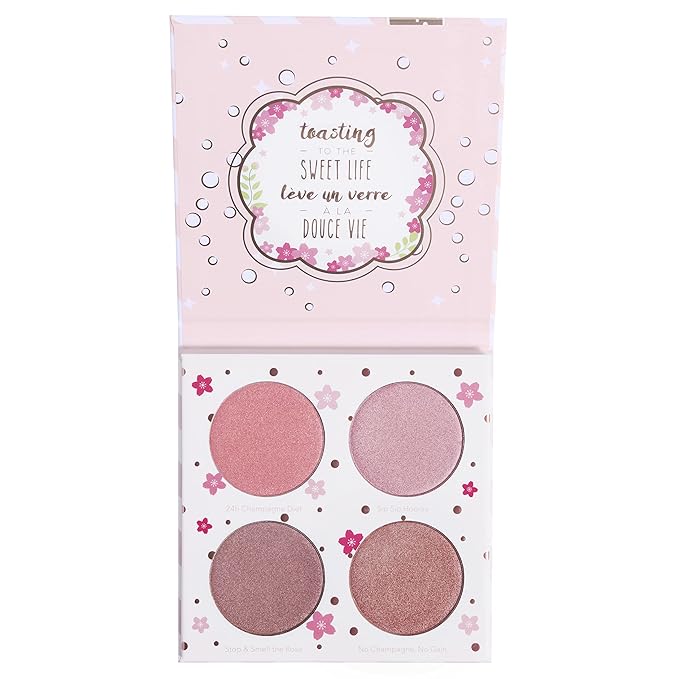 Beauty Bakerie Cotton Candy Champagne Blush Makeup Palette, Long Lasting Pigment, Matte and Metallic Highlighter Makeup, 4 Highlight Shades-VivaGrace Women