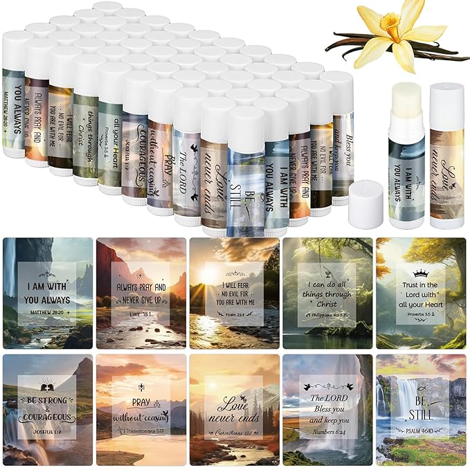 50 Pcs Lip Balm with Scripture Religious Lip Balm for Women Christian Lip Balms Bulk Gifts Faith Bible Verse Scripture Inspirational Gift Party Favors for Women Coworkers 10 Styles-VivaGrace Women