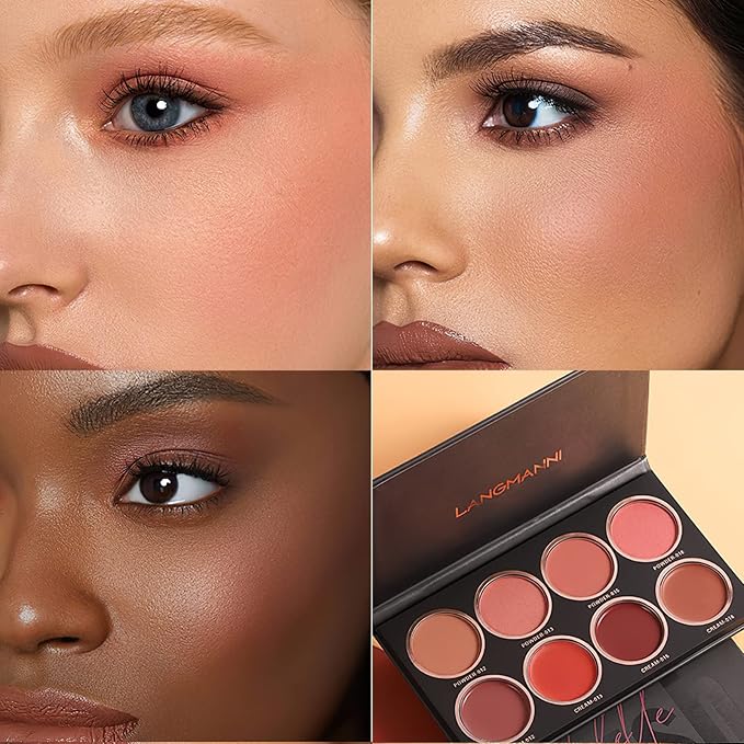 8 Colors Blush and Highlighter Palette, 2-in-1 Contour Makeup Palette, Lightweight, Blendable, Natural Radiance, Face Palette Holiday Gift Set for Women-VivaGrace Women