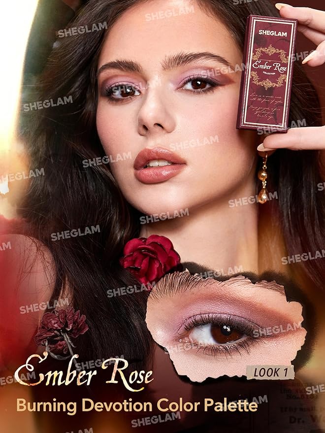 SHEGLAM Ember Rose Collection Valentines Gift Pink Lip Gloss Pink Blush Lipstick Eyeshadow Makeup Kit Red Makeup Collection-VivaGrace Women