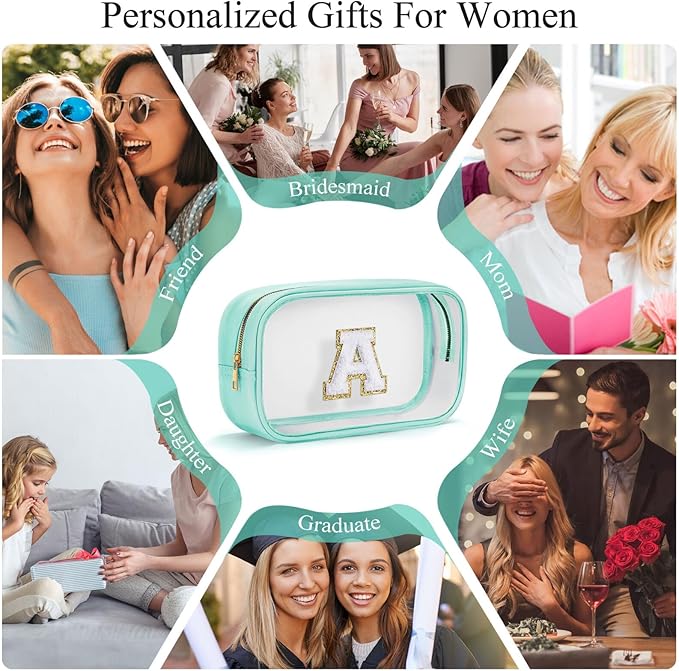 YOOLIFE Initial Travel Toiletry Bag, Clear Makeup Bag Preppy Cosmetic Bags Organizer Travel Essentials Gifts for Women Teen Girlfriend Teacher Mom Birthday Clear Makeup Bags With Zipper Blue I-VivaGrace Women