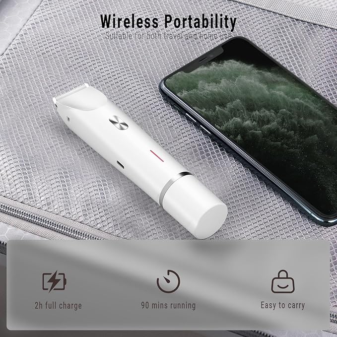 2-in-1 Bikini Trimmer for Women, Bikini Shaver with Dual Heads, Painless Body and Facial Hair Removal, Rechargeable Cordless Electric Razors for Face Chin Pubic Underarm Legs, IPX7 Waterproof, White-VivaGrace Women