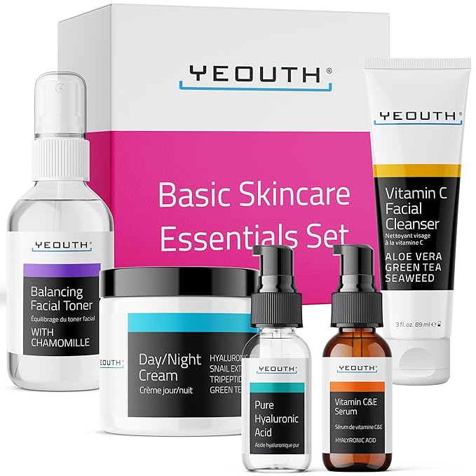 YEOUTH Skin Care Set: Hyaluronic Acid Serum for Face, Vitamin C Facial Serum, Face Cleanser, Toner & Cream, Hydrating Skin Care Kit 5-Piece-VivaGrace Women