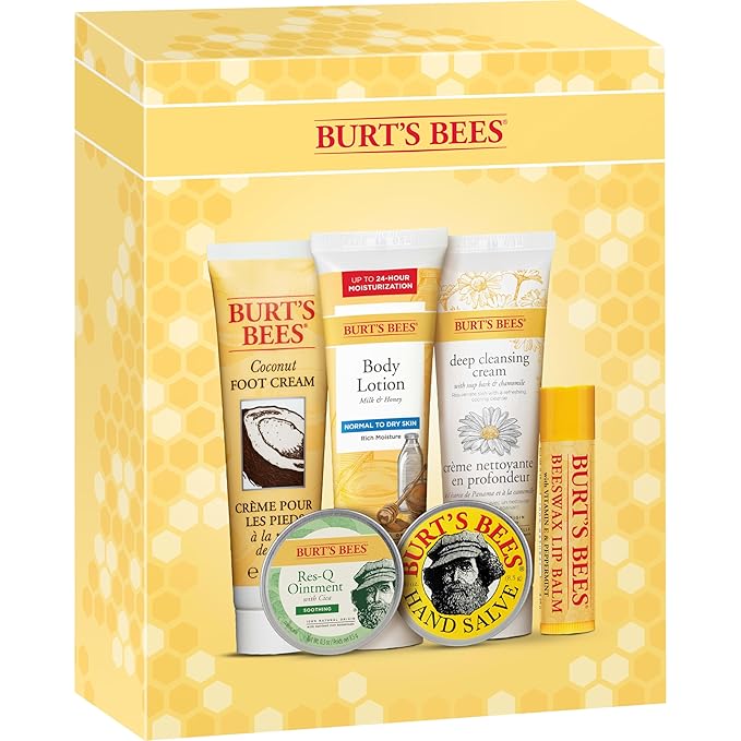 Burt's Bees Back to School Gifts Ideas, 6 College Dorm Products, Timeless Minis Set – Beeswax Lip Balm, Coconut Foot Cream, Milk & Honey Body Lotion, Deep Cleansing Cream, Res-Q Ointment & Hand Salve-VivaGrace Women