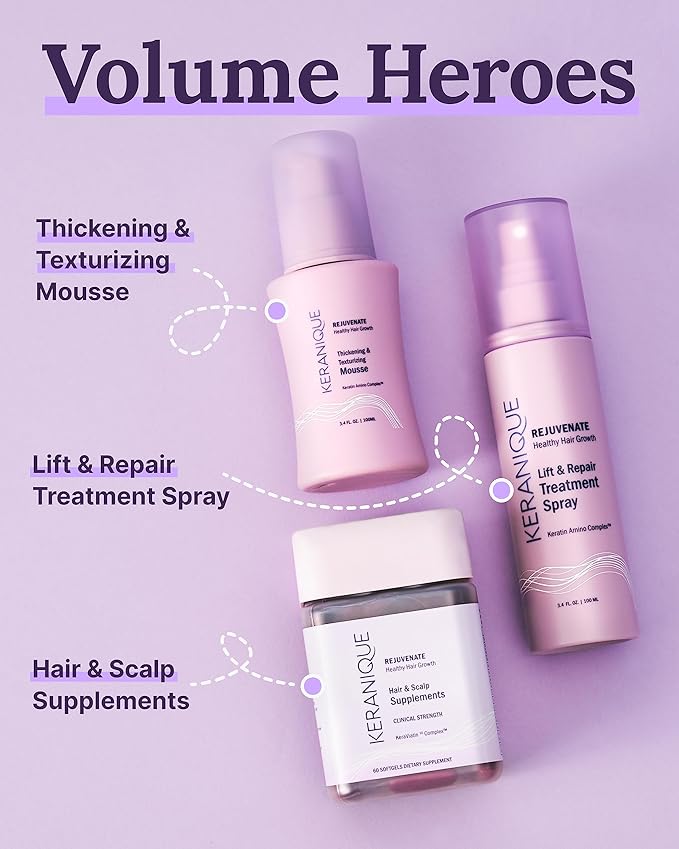 Keranique Lift and Repair Treatment Spray, Keratin Hair Treatment Instant Volume and Body Amino Complex, Free of Sulfates, Dyes and Parabens, Unscented, 3.4 Fl Oz, 1 pack (40041-3.4 fl. oz.)-VivaGrace Women