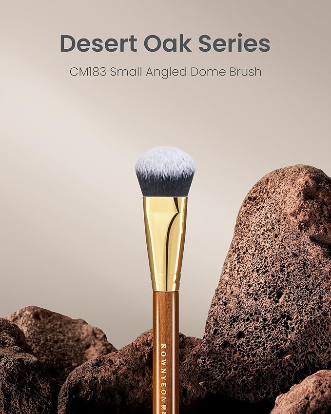 Desert Oak Series Angled Dome Cream Blush Brush - Medium Nylon Bristles for Flawless Cream/Liquid Blush Application, Seamless Stippling & Blending, Bubinga Handle & Brass Ferrule (CM 183)-VivaGrace Women
