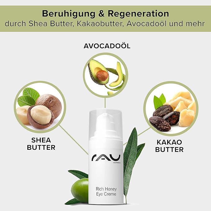 RAU Rich Honey Eye Cream (0.51 oz) - Rich anti-aging eye care with shea & cocoa butter, avocado oil, green tea, rose water & vitamin E - dry, sensitive & mature skin.-VivaGrace Women