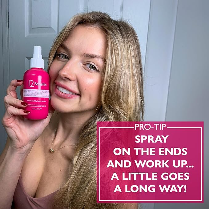 12 Benefits Leave-In Conditioner Spray – Instant Healthy Hair Treatment, Anti-Frizz, Detangles, Strengthens & Repairs, Heat Protection with Quaternium 39 & Silk Fibre Protein, 6 Fl Oz-VivaGrace Women