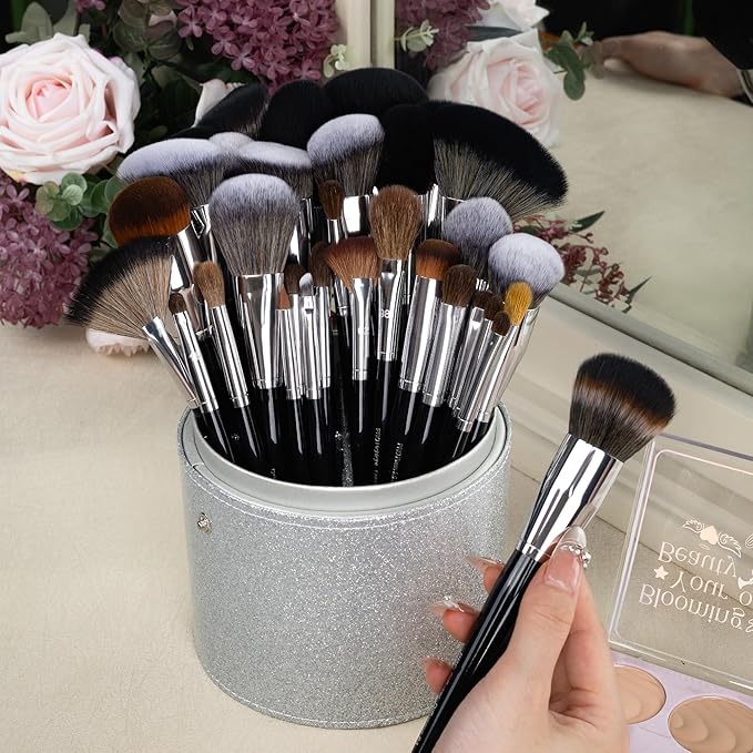 Bueart Design 36Pcs PRO Grade Natural Goat Hair Pony Bristles Makeup Brushes Set with Super Holder Professional-Grade Precision & Luxury Brush for beauty enthusiasts&professionals Makeup Artist-VivaGrace Women