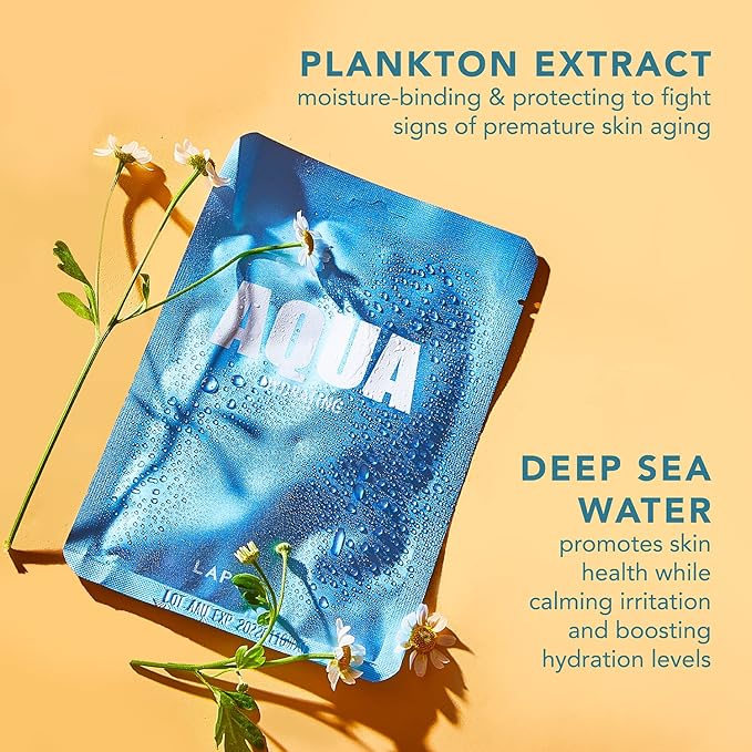 LAPCOS Aqua Sheet Mask, Hydrating Daily Face Mask with Seawater and Plankton Extract to Nourish Skin, Korean Beauty Favorite, 5-Pack-VivaGrace Women