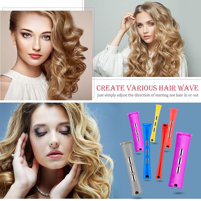 48 Pieces Hair Perm Rods Short Cold Wave Rods Plastic Perming Irons Hair Curling Rollers Curlers with Steel Pintail Comb Rat Tail Comb for Hairdressing Styling Supplies(6 Sizes,6 Colors)-VivaGrace Women