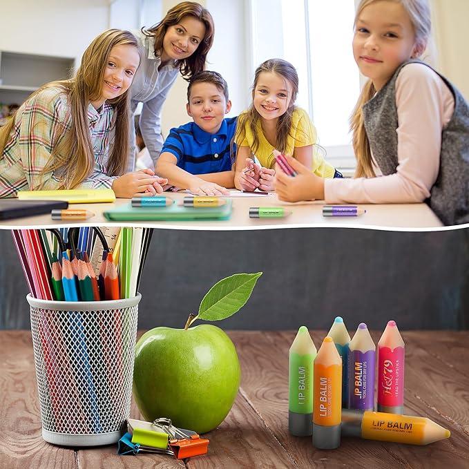 48 Pcs Lip Balms Gift Crayon Sign Fruit Taste Lip Balm for Teachers Students Soothing and Moisturizing Lip Balms for Chapped Lip Crayon Shape Classroom Rewards Party Supplies-VivaGrace Women