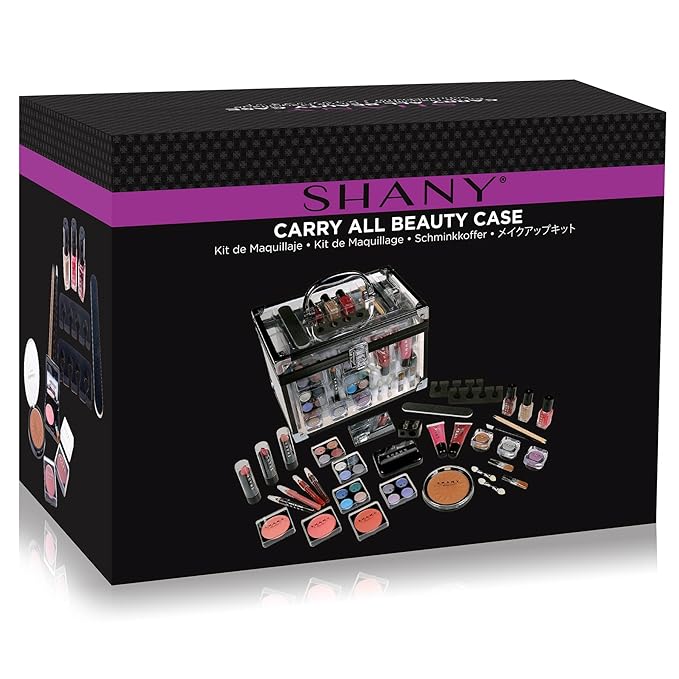 SHANY Carry All Trunk Makeup Train Case with Re-usable Aluminum Makeup Storage Case. Non Toxic Color Make up Set with Eye palettes, Blushes,Makeup Powders, Manicure, Pedicure and Makeup Brushes.-VivaGrace Women