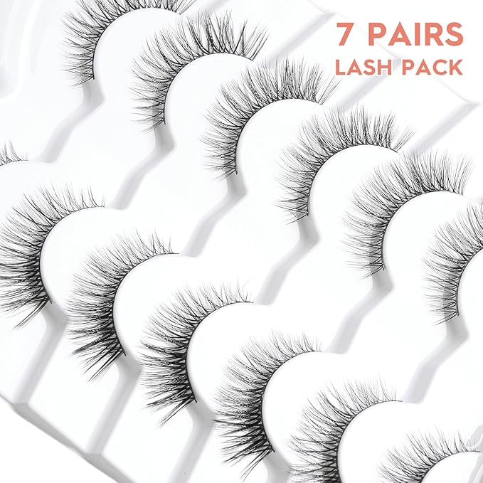 Wispy Cat Eye Lashes False Eyelashes Natural 10mm Short Lashes Pack Soft Strip Eyelash 3D Volume C Curl Natural Eyelashes 7 Pair Siligli Eyelashes-VivaGrace Women