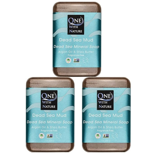 One With Nature Dead Sea Mineral Mud Soap Bar, 7 oz, Fragrance Free, Shea Butter, Argan Oil, Magnesium, Sulfur, 21 Minerals, Soothes Skin, Exfoliates-VivaGrace Women