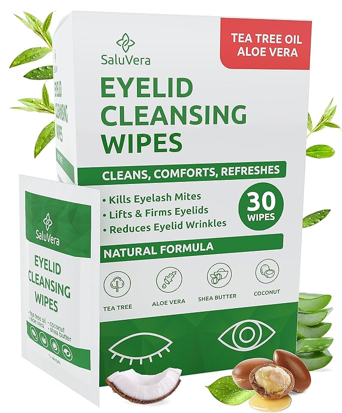 Eyelid Wipes with Tea Tree & Aloe Vera + Steam Eye Mask for Dry Eyes Daily Eyelid Cleanser & Self-Heating Eye Mask for Relaxation & Relief | 30 Eyelid Wipes & 16 Eye Masks