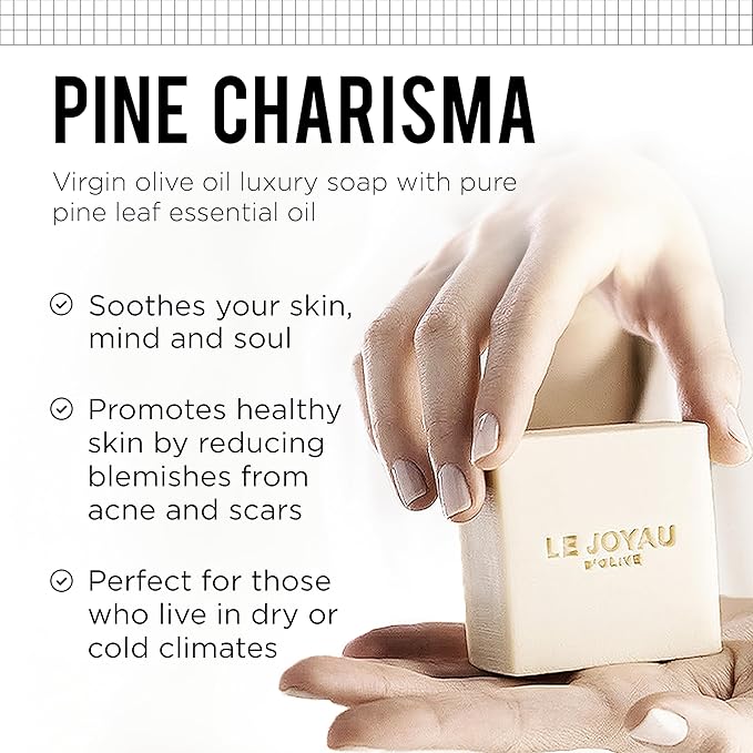 PINE CHARISMA | Handcrafted Luxury Soap Bar Made of Virgin Olive & Pine Leaf Oils | No Synthetics, No Perfumes, No Additives, No chemicals | Cold Saponified and cold Pressed oils | No Titanium Dioxide
