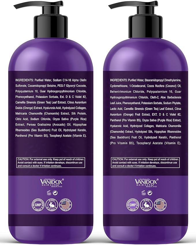 Sulfate Free Brass Toning Purple Shampoo and Conditioner Set for Blondes, Brown Highlighted, or Bleached Hair, Shampoo for Blondes Infused with Purple Rice Extract (16 fl oz each)-VivaGrace Women
