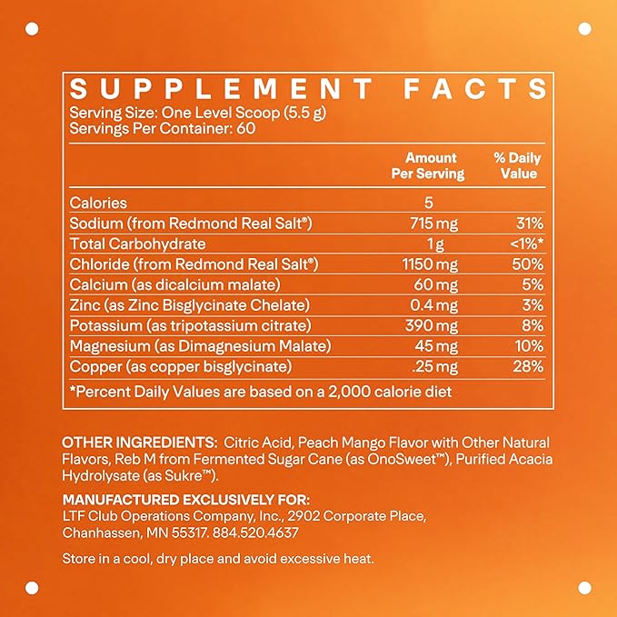 LTH Hydrate Hydration Mix - Trusted by Life Time Fitness Members - NSF Certified for Sport - Electrolyte Powder - Plant-Based, Non-GMO, Gluten Free - 60 Servings (Peach Mango)-VivaGrace Women