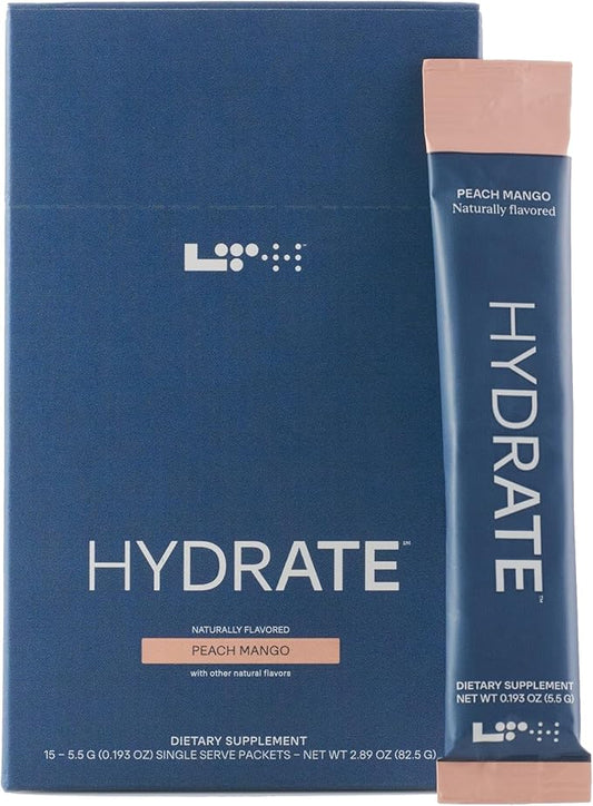 LTH Hydrate Hydration Mix - Trusted by Life Time Fitness Members - NSF Certified for Sport - Electrolyte Powder - Plant-Based, Non-GMO, Gluten Free - 15 Single-Serve Packets (Peach Mango)-VivaGrace Women