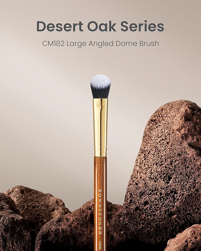 Desert Oak Series Precision Angled Dome Highlight Brush - Small Nylon Bristles for Targeted Cream/Liquid Highlighter, Under-Eye, Nose Bridge & Detail Work, Bubinga Handle & Brass Ferrule (CM 182)-VivaGrace Women
