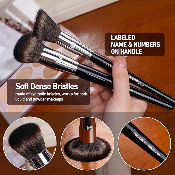Bueart Design 36Pcs PRO Grade Natural Goat Hair Pony Bristles Makeup Brushes Set with Super Holder Professional-Grade Precision & Luxury Brush for beauty enthusiasts&professionals Makeup Artist-VivaGrace Women