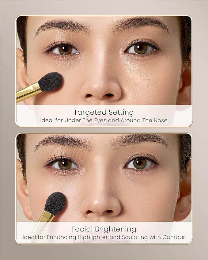 Desert Oak Series Highlighter & Setting Brush - Grade-A Fine LambsGoat Hair for Airbrushed Finish, Multi-Use for Cheeks/Nose/Under-Eyes, Ebana Handle & Brass Ferrule (CM 165)-VivaGrace Women
