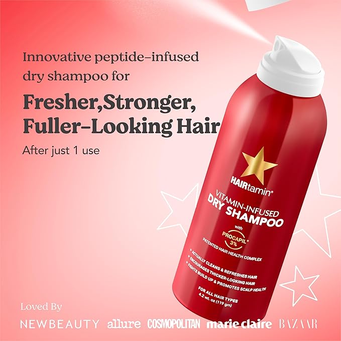 HAIRtamin Vitamin Infused Dry Shampoo for Women | Hair Texture Spray that Cleanses & Refreshes | Hair Complex for Healthy Thicker-Looking Hair | Procapil 3% & Vitamins for Scalp Health | Talc Free-VivaGrace Women