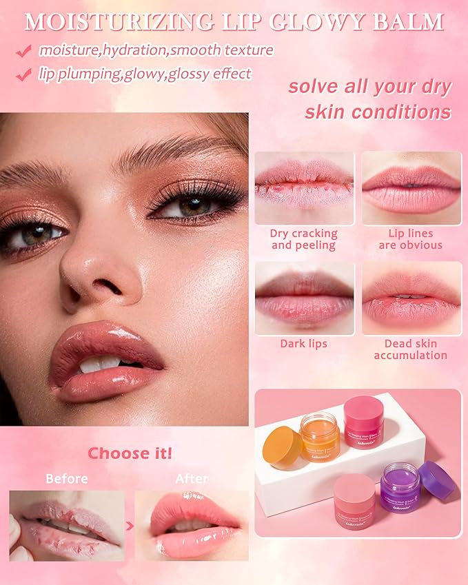 2Pcs Lip Glowy Balm & Lip Sleeping Mask Set,Hydrating Nourishing Repair Sleeping Lip Mask,Glossy Tinted Lip Balm,Day & Night Smooth Cracked Chapped Lip,Lip Care Therapy Treatment for Women-Grapefruit-VivaGrace Women