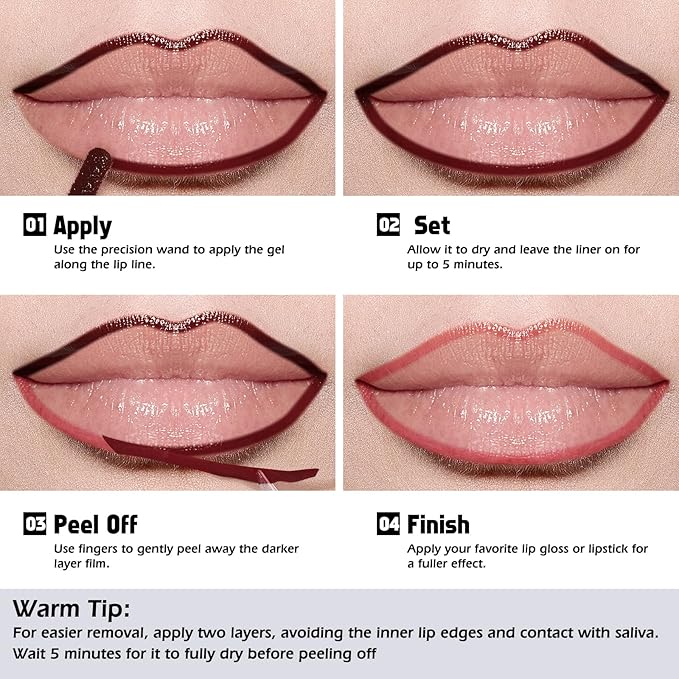 KIMUSE Peel Off Lip Liner Stain, Long Lasting Lip Tint Stain Peel Off, Waterproof, Transfer-Proof, Highly Pigmented Color Peel Off Lip Stain Liner, Matte Finish-VivaGrace Women
