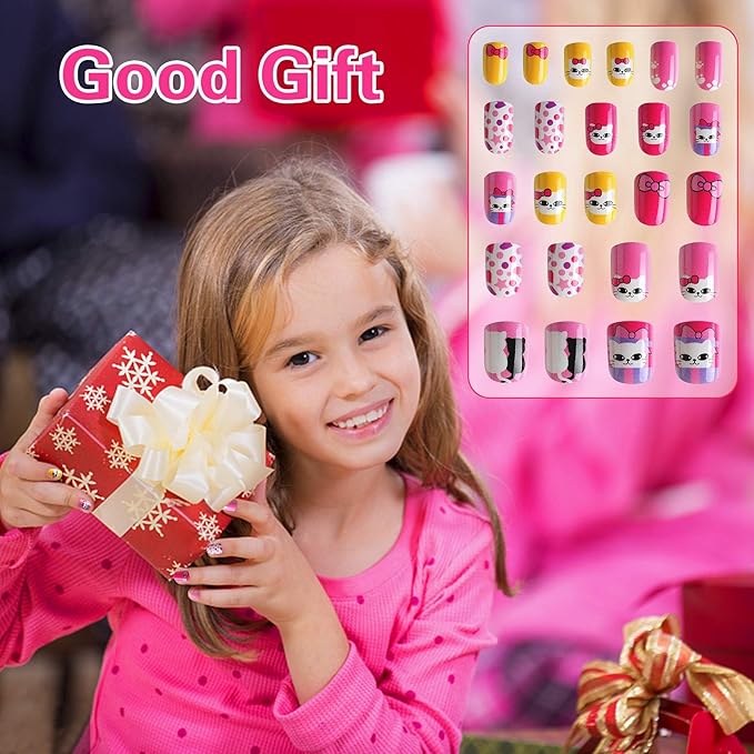 JANYUN 96 Pcs Kids False Nails - Full Cover Short False Nails Lovely Gift for Children